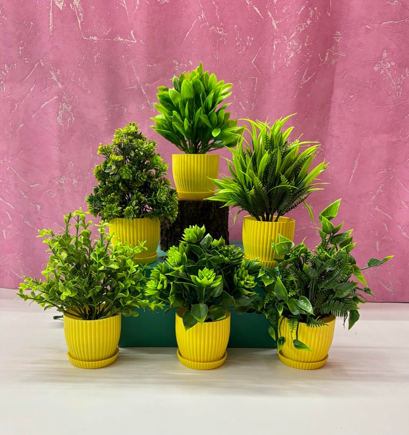 Dekorly 6 Packs Fake Plants Small, Mini Artificial Plants Indoor for Home Farmhouse Bathroom Shelf Décor (Height : 17Cm, Yellow) - Plastic - Image 1