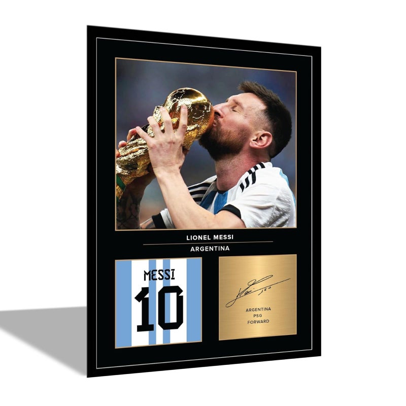 Home Trove Alayra FramedWall Art World Cup Signed Printed Photo Picture Display Gift For Argentina Fans Digitally Reproduced Signature Black Frame with Glass-Ready to hang A3-44cm - Image 1