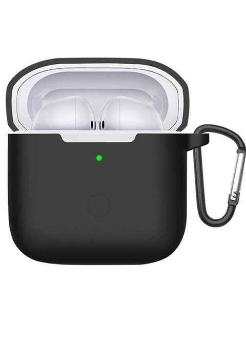 Xiaomi Mi Redmi Buds 3  Case Protective Silicone Case for Xiaomi Mi Redmi Buds 3 Portable Charging Case with Carabiner Keychain Anti-lost (black)