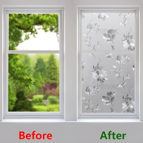 PRIVAC Premium Vinyl Stained Frosted Window Glass Sticker (12x25 Inch) - Self-Adhesive Tint Wallpaper Film Opaque Sheet for Window Glass Privacy Cover, Door, Office, Home.| Anti-UV. Frosted Flowers - Image 4