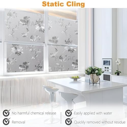 PRIVAC Premium Vinyl Stained Frosted Window Glass Sticker (12x25 Inch) - Self-Adhesive Tint Wallpaper Film Opaque Sheet for Window Glass Privacy Cover, Door, Office, Home.| Anti-UV. Frosted Flowers - Image 5