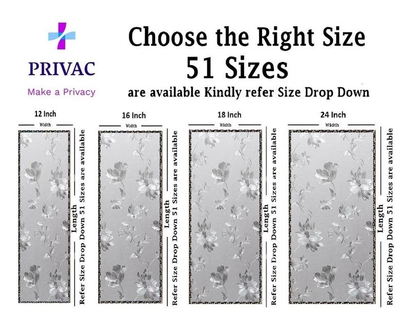 PRIVAC Premium Vinyl Stained Frosted Window Glass Sticker (12x25 Inch) - Self-Adhesive Tint Wallpaper Film Opaque Sheet for Window Glass Privacy Cover, Door, Office, Home.| Anti-UV. Frosted Flowers - Image 2