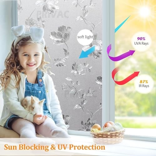 PRIVAC Premium Vinyl Stained Frosted Window Glass Sticker (12x25 Inch) - Self-Adhesive Tint Wallpaper Film Opaque Sheet for Window Glass Privacy Cover, Door, Office, Home.| Anti-UV. Frosted Flowers - Image 3