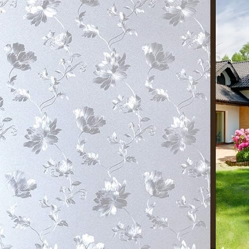 PRIVAC Premium Vinyl Stained Frosted Window Glass Sticker (12x25 Inch) - Self-Adhesive Tint Wallpaper Film Opaque Sheet for Window Glass Privacy Cover, Door, Office, Home.| Anti-UV. Frosted Flowers - Image 1