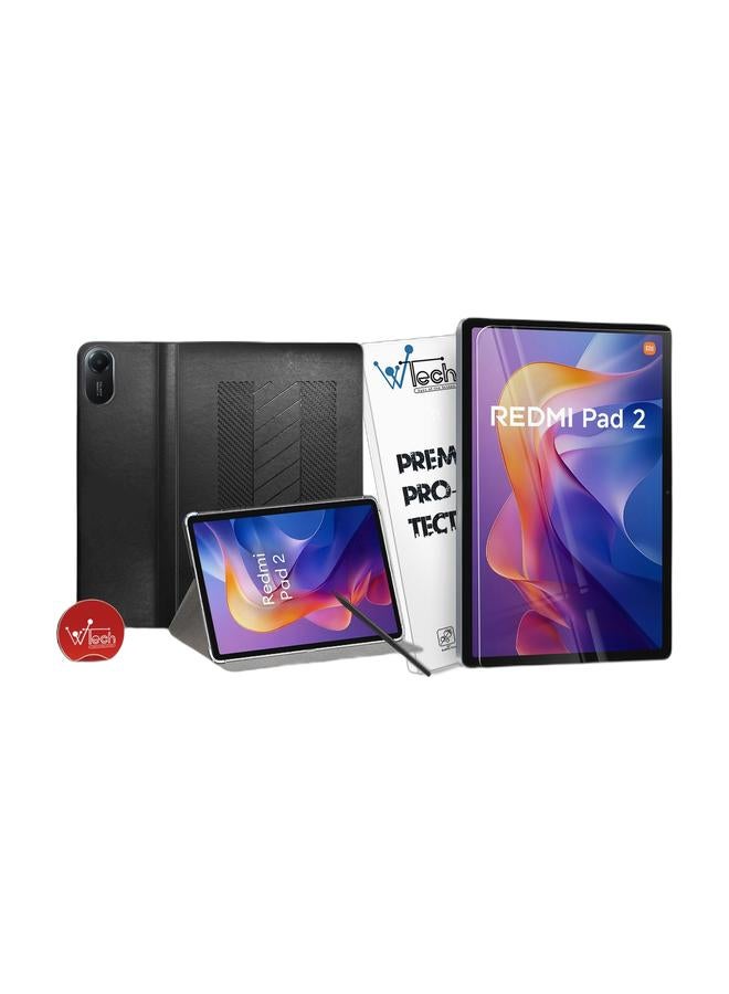 BYTER Xiaomi Redmi Pad 2 2025 (11.0 inches) Classic PU Leather Trifold Stand Flip Case Cover (TCFPSR) - Black & Xiaomi Redmi Pad 2 2025 (11.0 inches) 9H Ultra HD Tempered Glass Tablet Screen Protector (TSG9CN) - Clear Bundle - Image 1