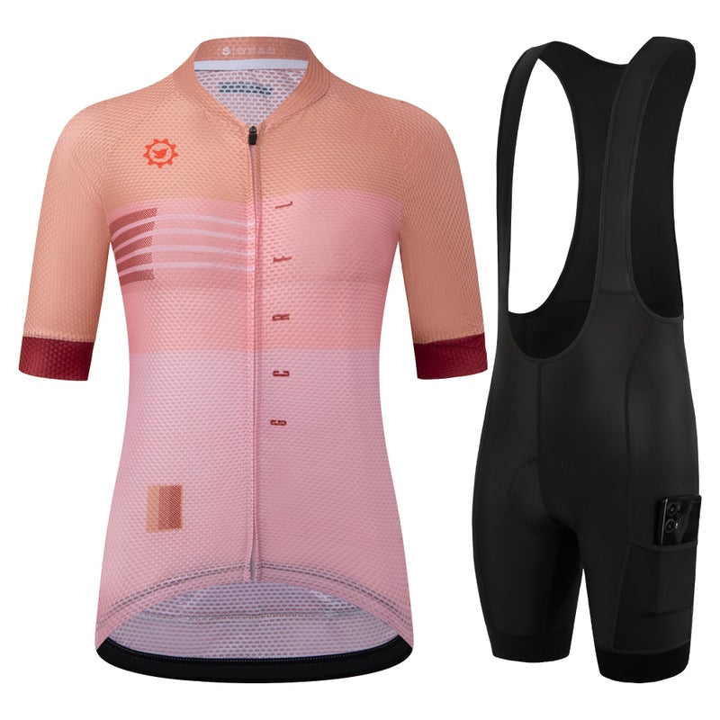 GCRFL Womens Cycling Jersey Sets Road Bike Jersey Riding Shirts Highly Breathable Bib Shorts with Pockets and 4D Padded Pink L