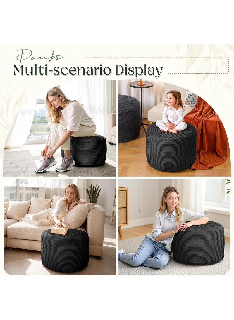 Round Corduroy Ottoman Foot Rest Pouf for Living Room Couch - Soft Plush Shredded Foam Filled Hassock Stool, Comfy Footstool - Image 4