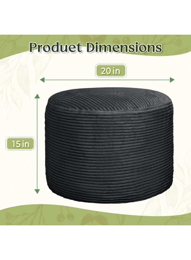 Round Corduroy Ottoman Foot Rest Pouf for Living Room Couch - Soft Plush Shredded Foam Filled Hassock Stool, Comfy Footstool - Image 2