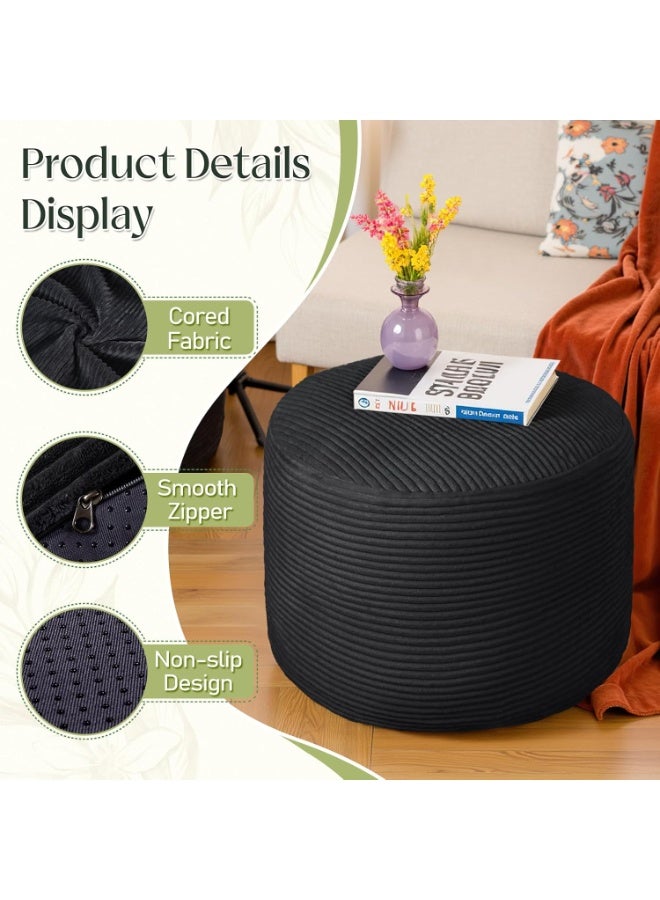 Round Corduroy Ottoman Foot Rest Pouf for Living Room Couch - Soft Plush Shredded Foam Filled Hassock Stool, Comfy Footstool - Image 3