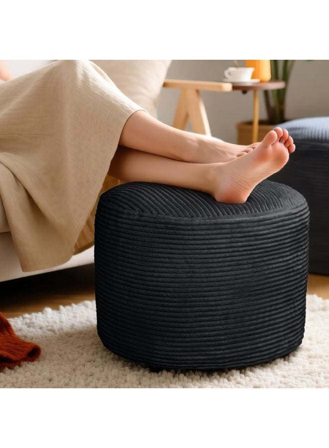 Round Corduroy Ottoman Foot Rest Pouf for Living Room Couch - Soft Plush Shredded Foam Filled Hassock Stool, Comfy Footstool - Image 1