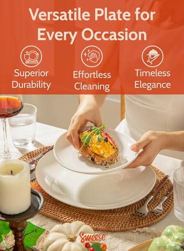 Sweese Porcelain 7.8 Inch Dessert Plates Set of 6 - White Salad Plates, Appetizer Plates, Small Plates - Dishwasher, Microwave, Oven Safe, Smooth Glaze, Scratch Resistant - Image 4
