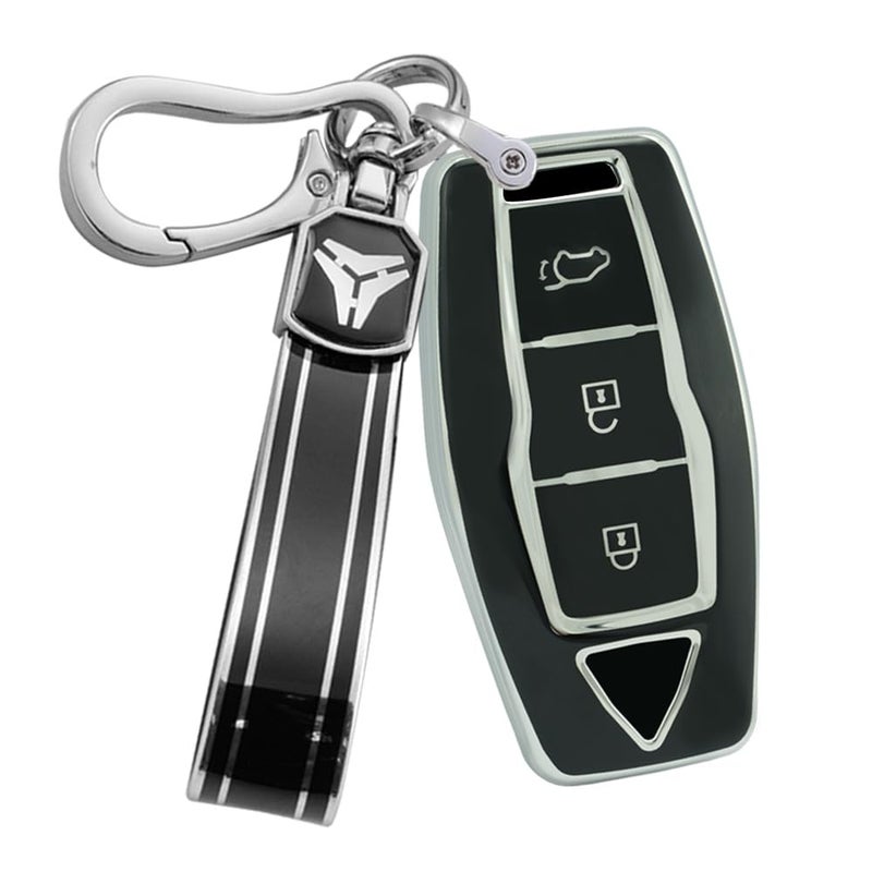 Ysbxitu 3 Buttons Keyless Remote Key Fob Cover with Keychain Fit for Mitsubishi Key Shell Case Compatible with Mitsubishi Outlander 2021 2022 2023 2024 Smart Key Protection Cover Key SleeveB Black