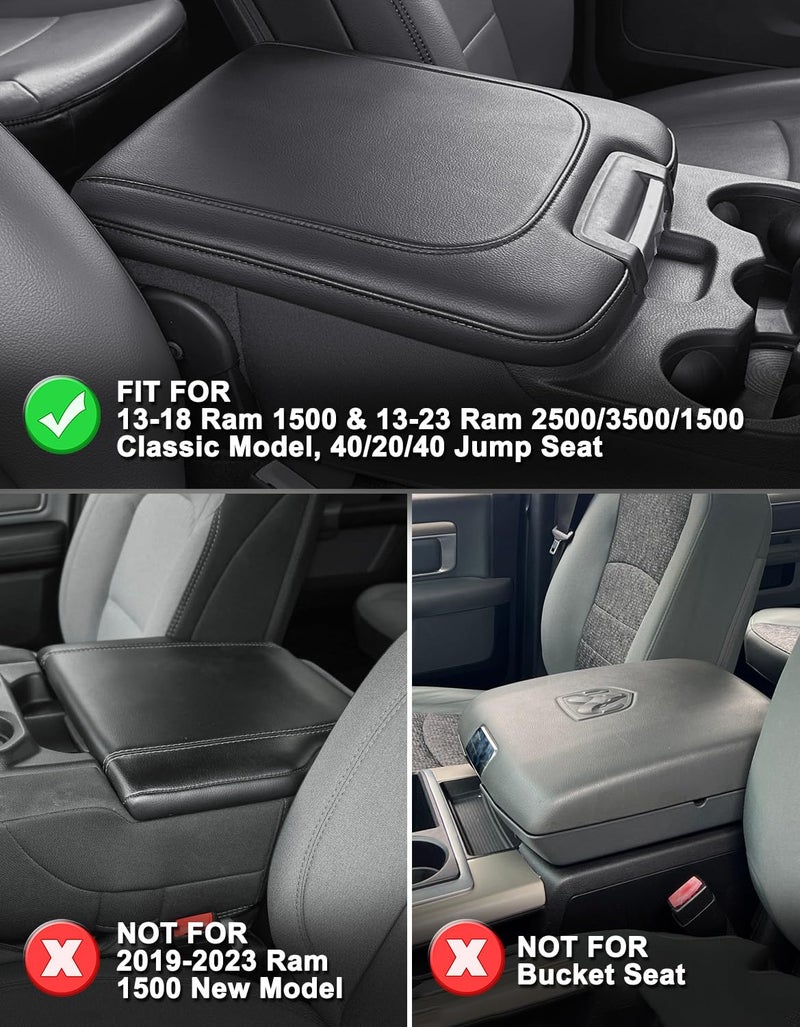KBH Center Console Armrest Cover Replacement for 2013-2018 Ram 1500, 2013-2025 Ram 1500 Classic/2500/3500, 40/20/40 Jump Seat, Vinyl Leather, Anti-Scratch, Gray - Image 2