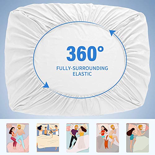 Rajasthan Crafts Rajasthan Crafts Cotton Terry Mattress Protector, 100% Waterproof Mattress Cover, Ultra Soft Cooling Mattress Encasement, Hypoallergenic Vinyl-Free Mattress Pad, Deep Pocket Skirt Fit 12 inch  - Image 3