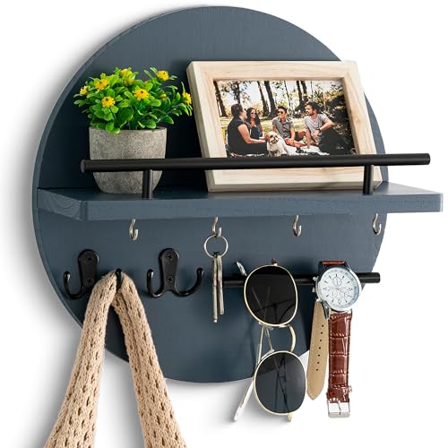 dreampossible Key Holder for Wall Decorative with Shelf and Hooks Mail Organizer Wall Mount with Sunglasses Holder Circular Design Entryway Key Rack Hanger Rustic Home Decor - Image 1