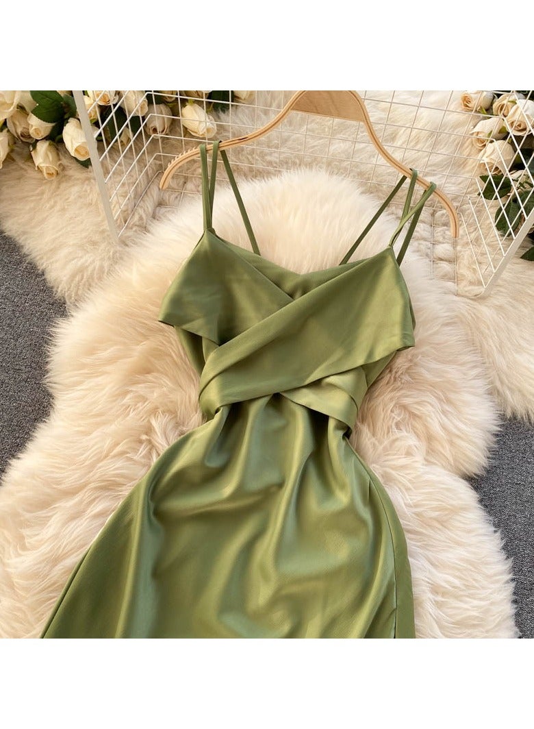 KUYING New High-End Cross V-neck Evening Gown Slim Fit Mid Length Skirt - Image 2