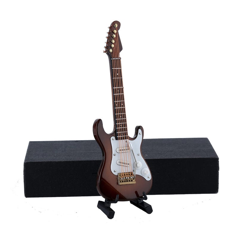Dselvgvu Wooden Miniature Electric Guitar with Stand and Case Mini Musical Instrument Electric Guitar Replica Collectible Figurines Model Home Decoration Display Ornament Brown 549x176x048 - Image 3