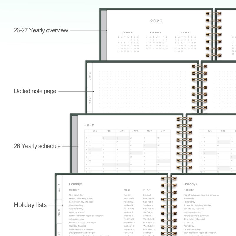 And Per Se 2026 Planner مقاس A4 - مخطط يومي أسبوعي و18 شهرًا، جدول يومي، علامات تبويب شهرية، ورق سميك 100 جرام في المتر المربع (أخضر) - Image 5