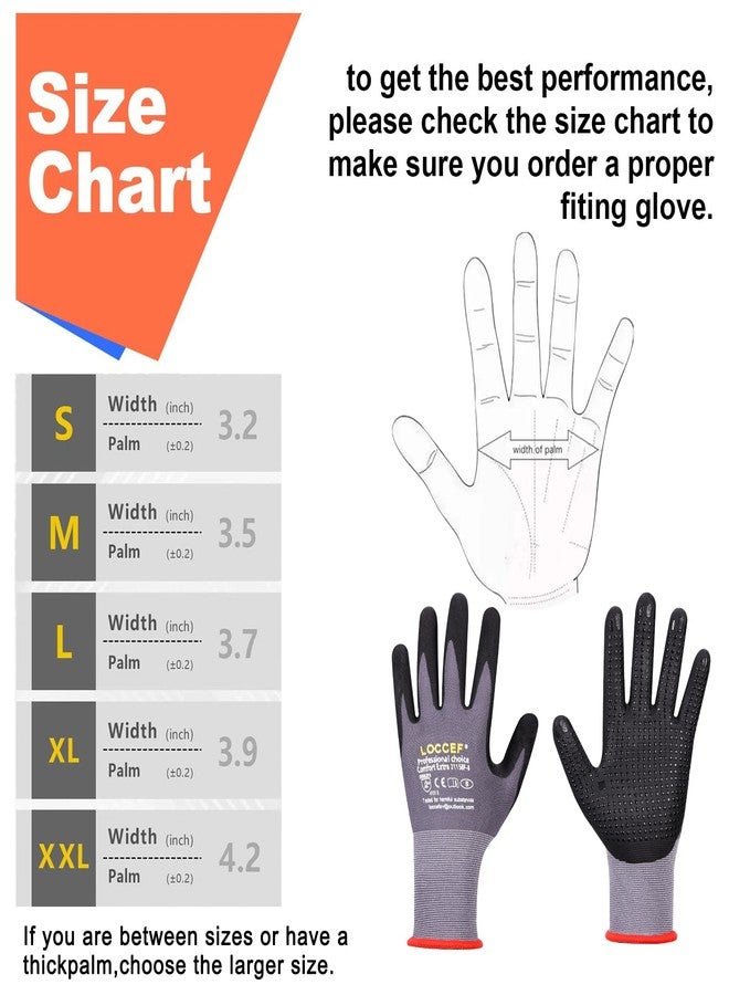 LOCCEF Work Gloves MicroFoam Nitrile Coated-6 Pairs,Endurance Seamless Knit Nylon,Dots on palm,Tacky Dot Grip Gloves - Image 5