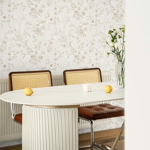 Ismoon Floral Wallpaper Peel and Stick Vintage Beige Stick on Wall Paper French Textured Contact Paper for Cabinet Removable Self Adhesive Wallpaper Vinyl Roll Shelf Deco, 17.3x196in - Image 3
