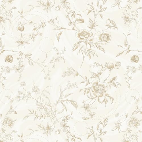 Ismoon Floral Wallpaper Peel and Stick Vintage Beige Stick on Wall Paper French Textured Contact Paper for Cabinet Removable Self Adhesive Wallpaper Vinyl Roll Shelf Deco, 17.3x196in - Image 1
