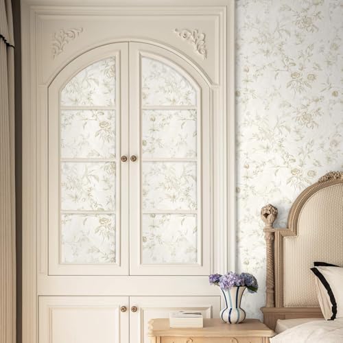 Ismoon Floral Wallpaper Peel and Stick Vintage Beige Stick on Wall Paper French Textured Contact Paper for Cabinet Removable Self Adhesive Wallpaper Vinyl Roll Shelf Deco, 17.3x196in - Image 5
