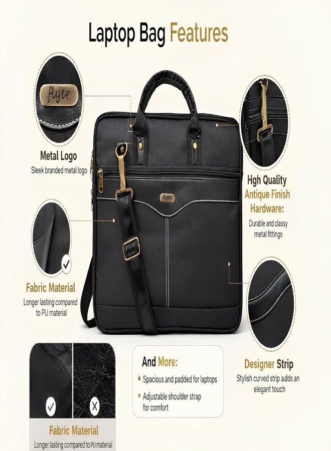 Flyer Laptop Bags for Men Office Use | Upto 15.6 inch and 14 inch | Expandable Bottom | Mobile & Pen Compartment with Organizers | Sturdy Fabric | Professional Office Bag for Man & Women - Black - Image 2