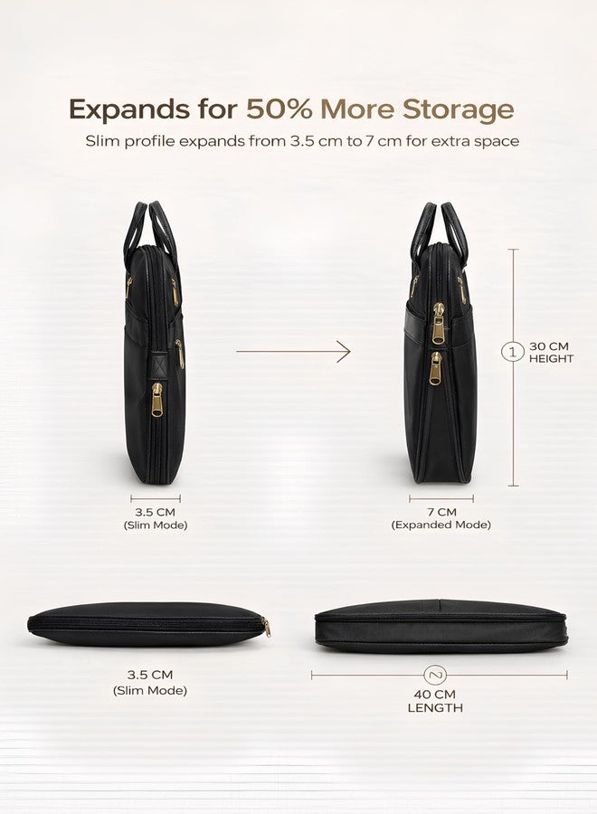 Flyer Laptop Bags for Men Office Use | Upto 15.6 inch and 14 inch | Expandable Bottom | Mobile & Pen Compartment with Organizers | Sturdy Fabric | Professional Office Bag for Man & Women - Black - Image 4