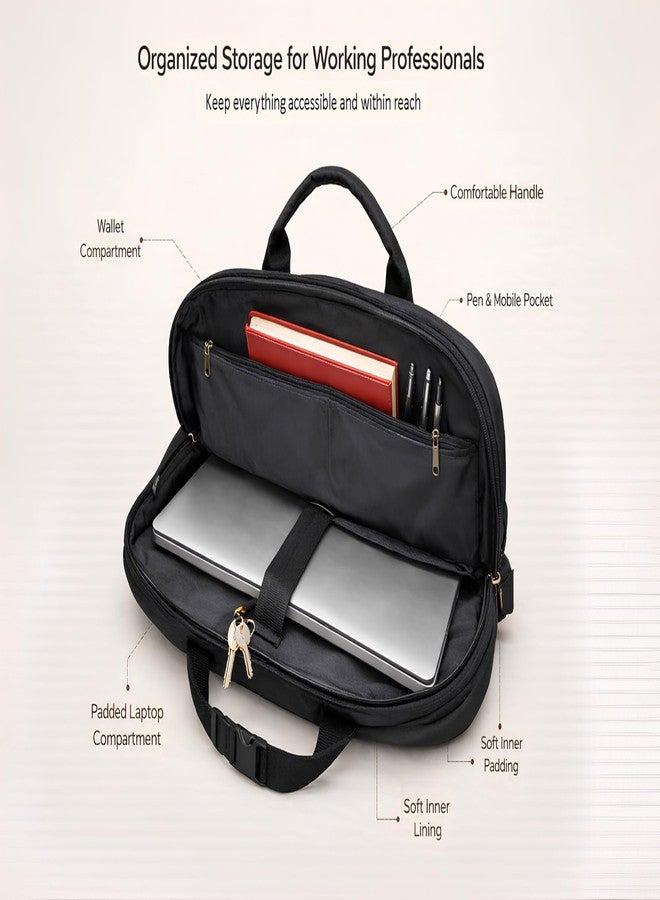 Flyer Laptop Bags for Men Office Use | Upto 15.6 inch and 14 inch | Expandable Bottom | Mobile & Pen Compartment with Organizers | Sturdy Fabric | Professional Office Bag for Man & Women - Black - Image 5