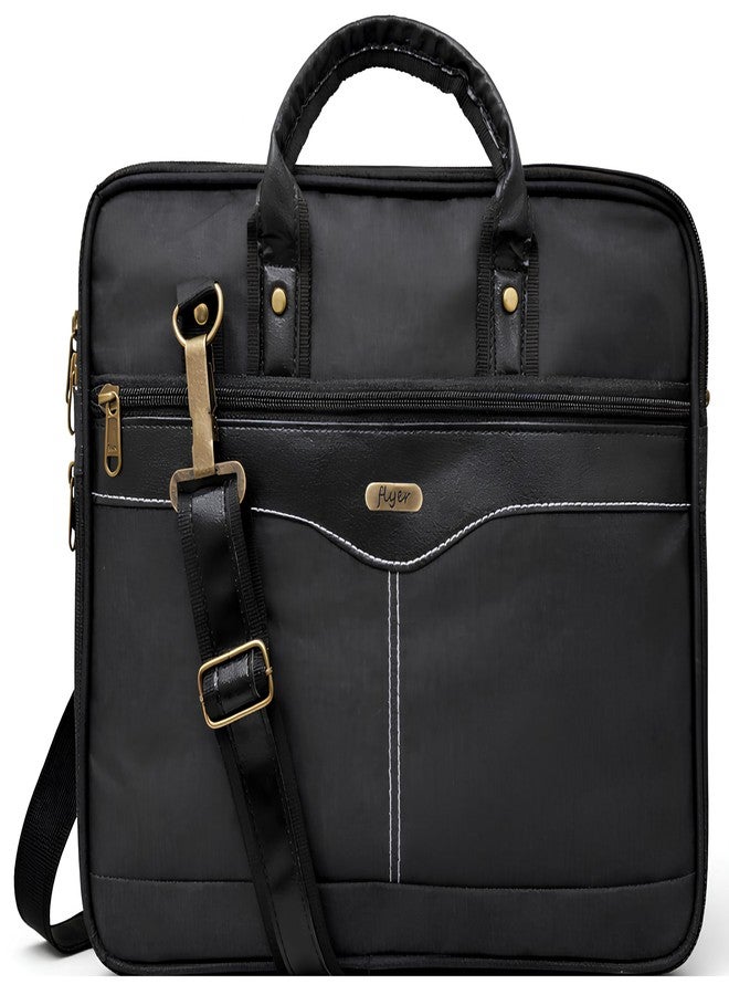 Flyer Laptop Bags for Men Office Use | Upto 15.6 inch and 14 inch | Expandable Bottom | Mobile & Pen Compartment with Organizers | Sturdy Fabric | Professional Office Bag for Man & Women - Black - Image 1