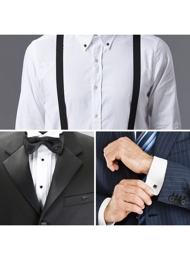 Dark Horse 8Pcs Men's Carbon Fiber Cufflinks and Shirt Buttons Set Tuxedo Shirt Business Wedding Silver Black - Image 2