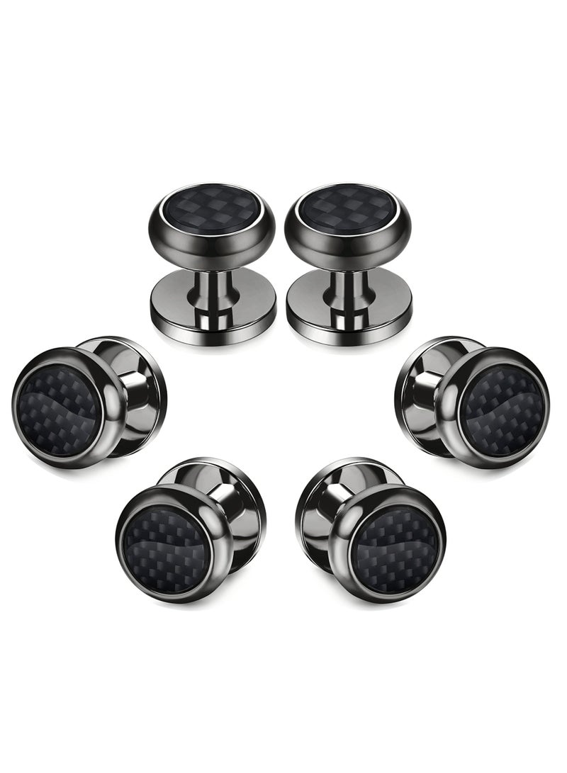 Dark Horse 8Pcs Men's Carbon Fiber Cufflinks and Shirt Buttons Set Tuxedo Shirt Business Wedding Silver Black - Image 4