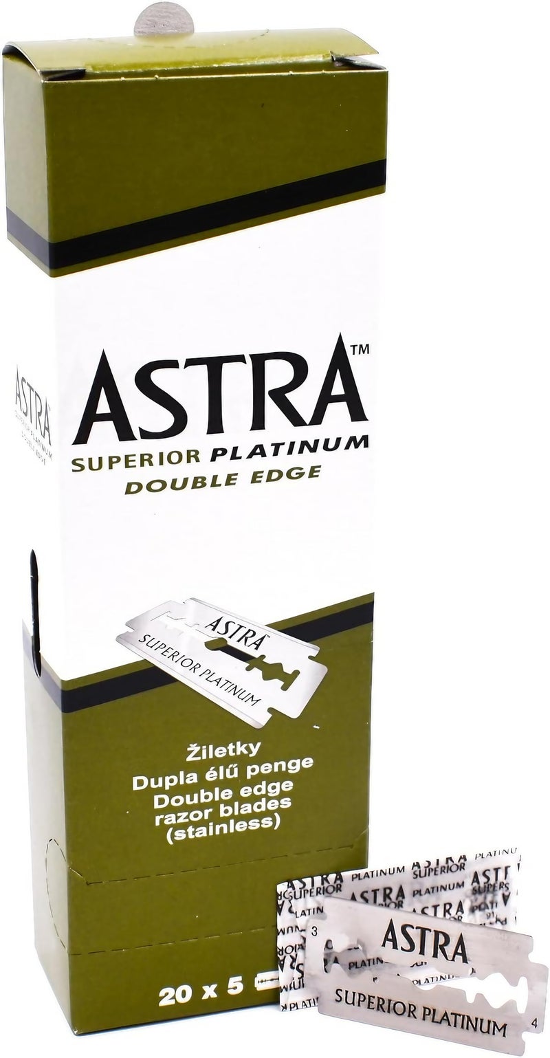 Astra Platinum Double Edge Safety Razor Blades,100 Blades (20 x 5) - Image 1