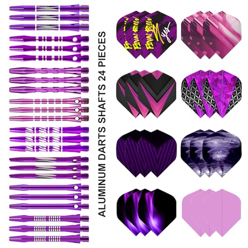 Lavishio 8 Sets 24 pcs Aluminum Dart Shafts, Dart Shafts for Steel Tip, Aluminum 2BA Thread Dart Accessories,Dart Shafts Replacement Kit with 24 Dart Flights for Steel Tip Soft Tip Darts (Purple) - Image 3