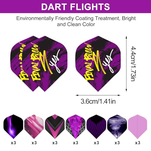 Lavishio 8 Sets 24 pcs Aluminum Dart Shafts, Dart Shafts for Steel Tip, Aluminum 2BA Thread Dart Accessories,Dart Shafts Replacement Kit with 24 Dart Flights for Steel Tip Soft Tip Darts (Purple) - Image 5