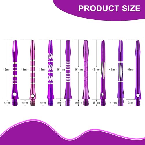 Lavishio 8 Sets 24 pcs Aluminum Dart Shafts, Dart Shafts for Steel Tip, Aluminum 2BA Thread Dart Accessories,Dart Shafts Replacement Kit with 24 Dart Flights for Steel Tip Soft Tip Darts (Purple) - Image 2