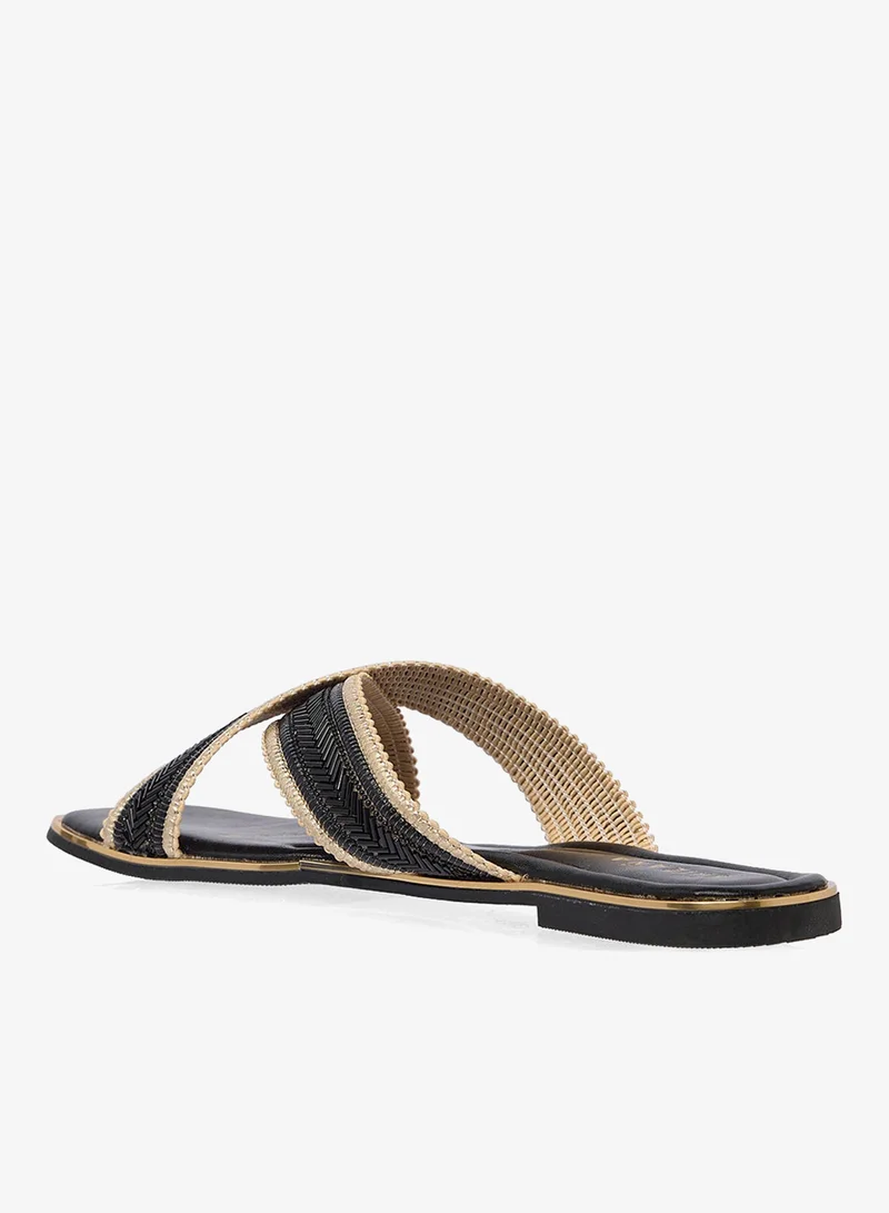 Khizana Black Textured Flat Sandals for Women | Best Price UAE