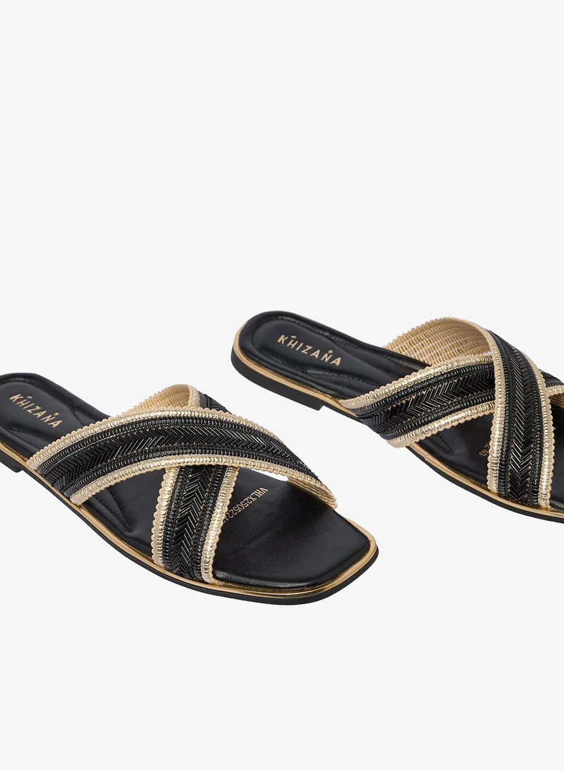 Khizana Black Textured Flat Sandals for Women | Best Price UAE