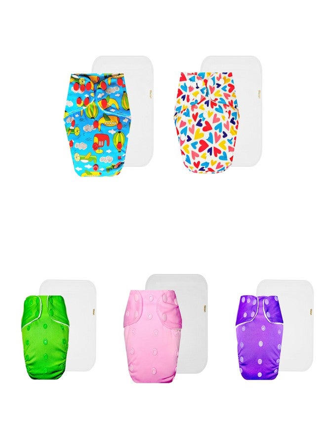 Dumbledo Premium Cloth Diaper with Cotton Insert (Pack of 5) | Snug Fit | Breathable | Quick Dry | All-Day Wear | 3 Months - 3 Years | Unisex Baby - Image 1