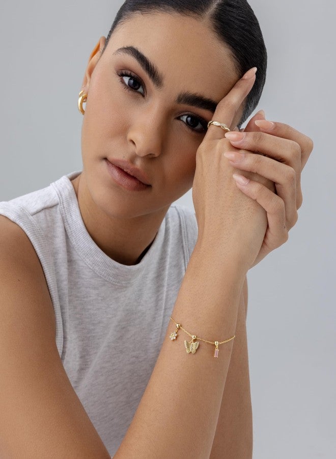 PAVOI 14K Yellow Gold Plated Bracelet for Women | Fashion Gold Jewelry with Removable Butterfly, Flower, and Baguette CZ Charms | Adjustable Trendy 7-Inch Gold Bracelet Set - Image 4