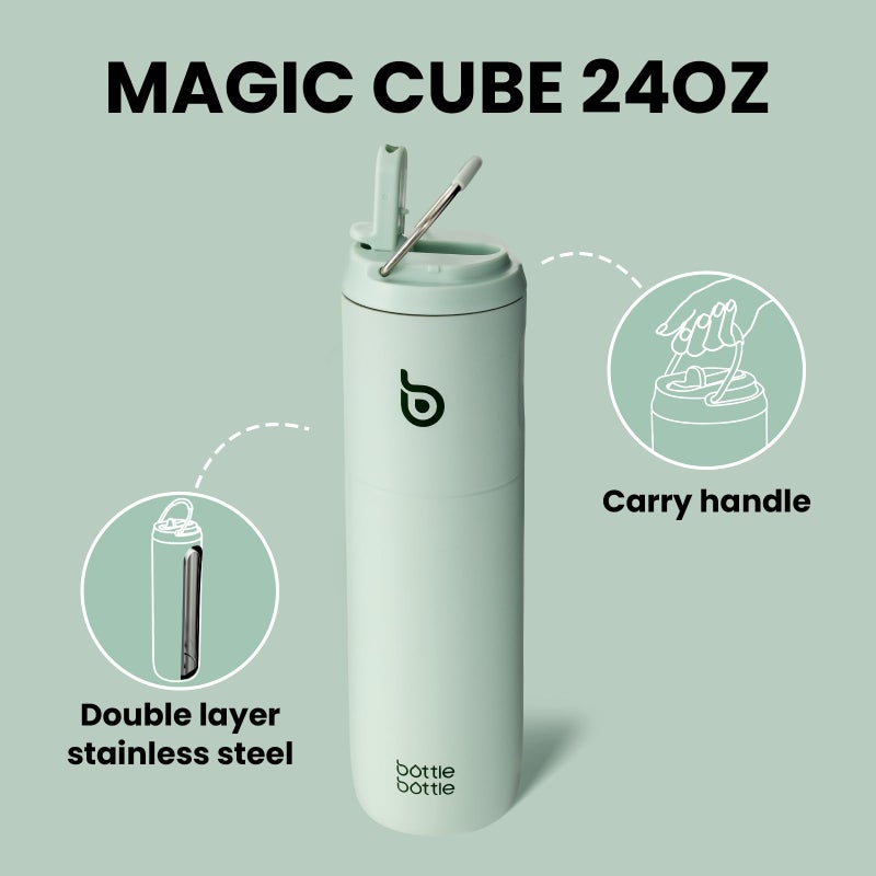 BOTTLE BOTTLE Insulated Water Bottle 24oz with Straw Lid and Handle for Sports Travel Gym Stainless Steel Water Bottles Double-Wall Vacuum Metal Thermos Leak Proof BPA-Free (Light Green) - Image 3