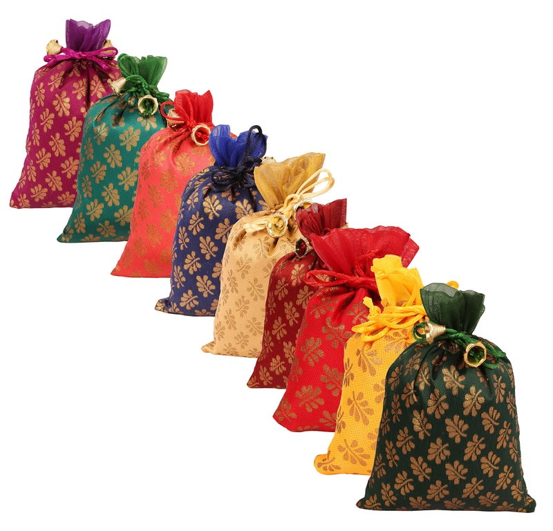 Touchstone Fabric Gorgeous Indian Traditional Paisley Motif Floral Large Drawstring Bags Pouches Potli For Gift Wedding Jewelry Packaging Bridal Party Favors Colors Set Of 20 For Women.,Multicolor - Image 3