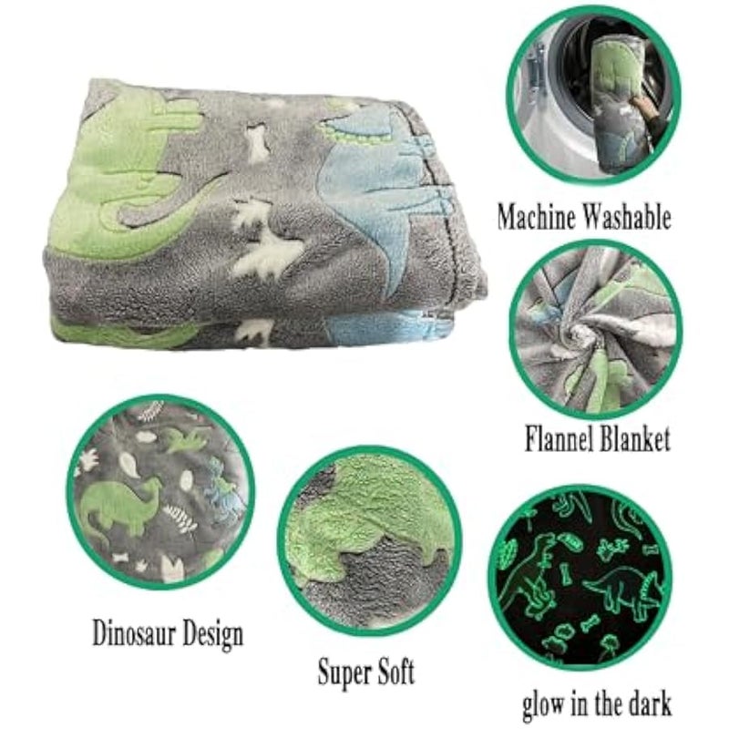 Loquat Luminous Blanket for Kids Cute Soft Cozy Fluffy Flannel Bedroom Decor Lightweight Glow in The Dark Throw Dinosaur Blankets Gifts, BB-002 - Image 3