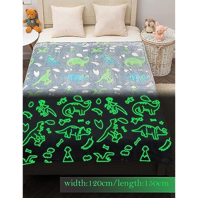Loquat Luminous Blanket for Kids Cute Soft Cozy Fluffy Flannel Bedroom Decor Lightweight Glow in The Dark Throw Dinosaur Blankets Gifts, BB-002 - Image 2