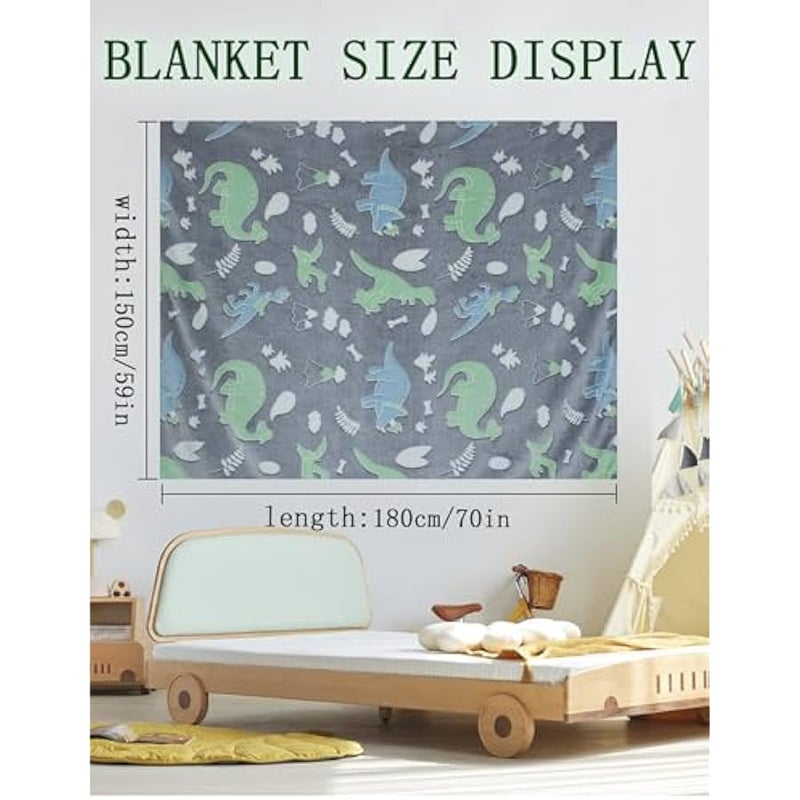 Loquat Luminous Blanket for Kids Cute Soft Cozy Fluffy Flannel Bedroom Decor Lightweight Glow in The Dark Throw Dinosaur Blankets Gifts, BB-002 - Image 5