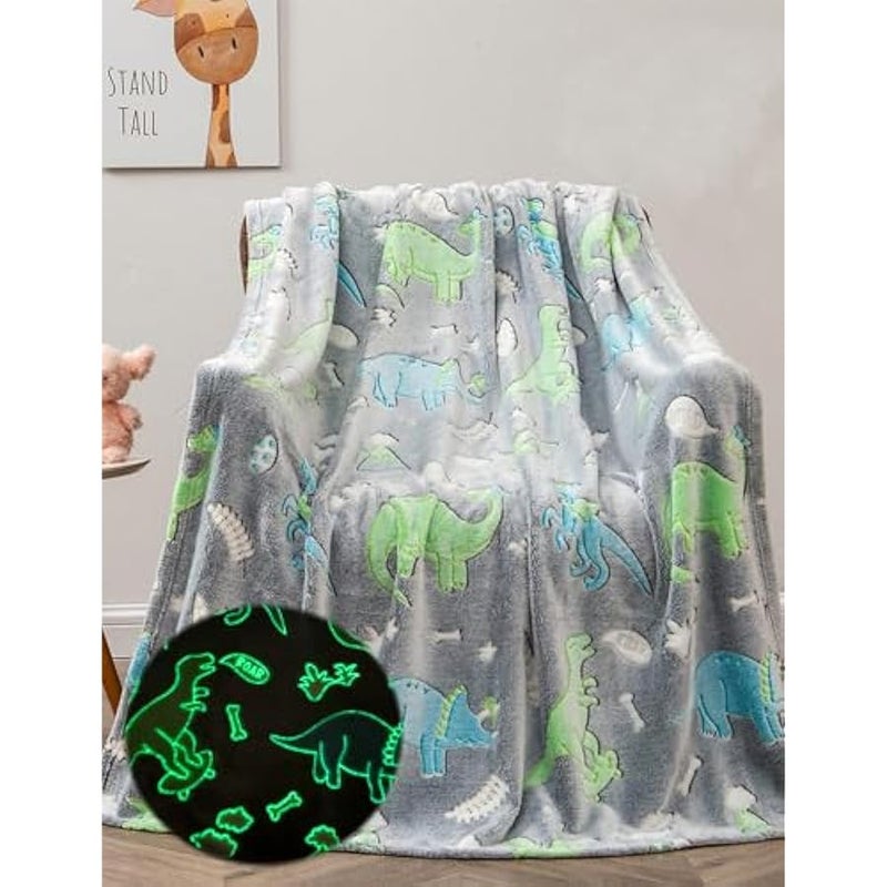 Loquat Luminous Blanket for Kids Cute Soft Cozy Fluffy Flannel Bedroom Decor Lightweight Glow in The Dark Throw Dinosaur Blankets Gifts, BB-002 - Image 1