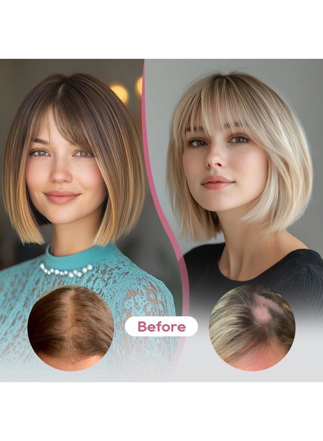 REECHO Hair Toppers for Women Real Human Hair, Seamless Human Hair Toppers with Bangs, 360° 3D Cover Clip in Bangs Hair Extensions for Daily Wear, Dark Gray - Image 4