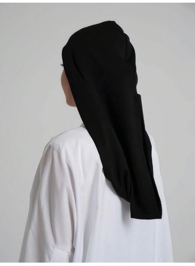 2PC النساء الحجاب اللون الصلب ، والأساليب القابلة للتعديل ، تمدد حزام الرأس ، نسيج القطن الناعم القابل للتنفس مريح للحجاب اليومي (الأسود والأبيض) - Image 3