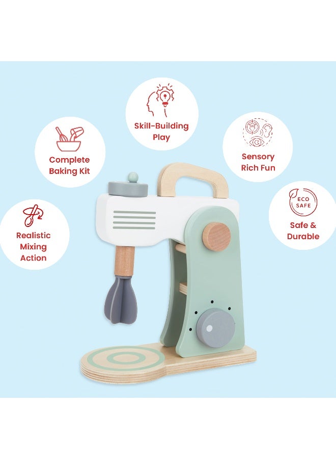 COGNIKIDS Mini Baker's Toy Mixer Set – Wooden & Plastic Kitchen Appliance for Kids with Mixing Bowl, Flour Canister & Tools – Pretend Play Baking Set for Toddlers Ages 3+ - Image 3