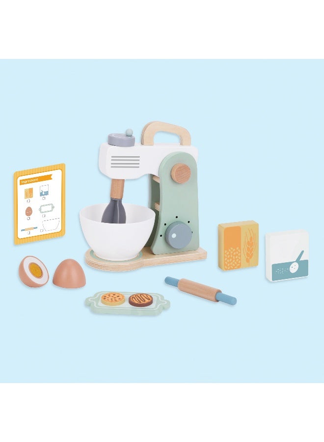 COGNIKIDS Mini Baker's Toy Mixer Set – Wooden & Plastic Kitchen Appliance for Kids with Mixing Bowl, Flour Canister & Tools – Pretend Play Baking Set for Toddlers Ages 3+ - Image 4